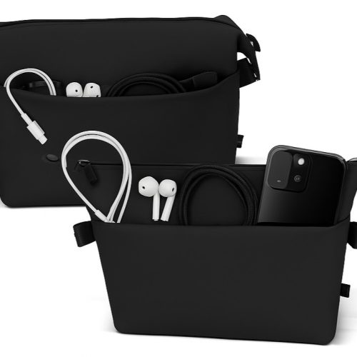 Black tech organizer bag to store your'e USB cords and earbuds Conference accessories bag for charging cables and devices