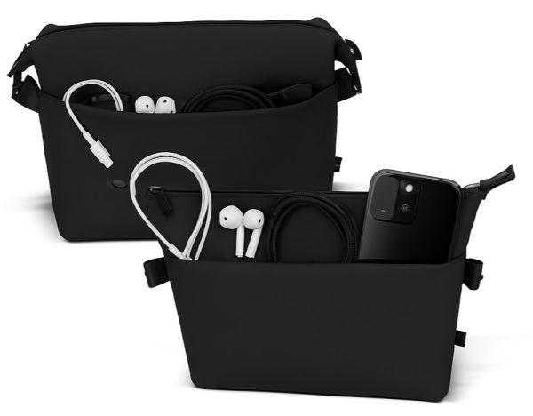 Black tech organizer bag to store your'e USB cords and earbuds Conference accessories bag for charging cables and devices